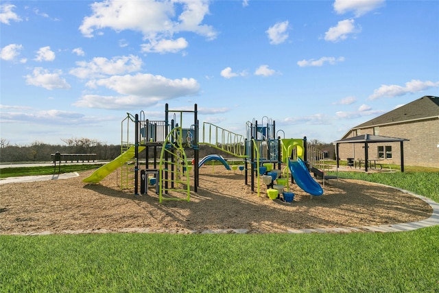 view of jungle gym with a gazebo and a yard