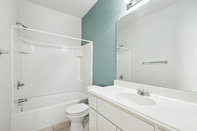 full bathroom with vanity, tile patterned floors, shower / bathtub combination, and toilet