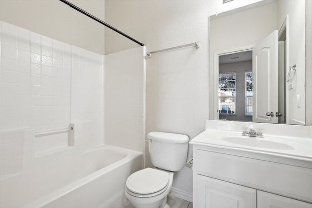 full bathroom featuring vanity, shower / bathtub combination, and toilet