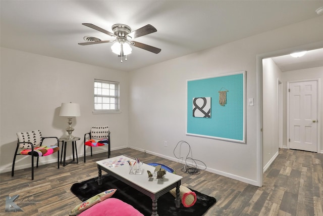 interior space featuring dark hardwood / wood-style floors and ceiling fan