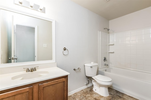 full bathroom with vanity, toilet, and tub / shower combination