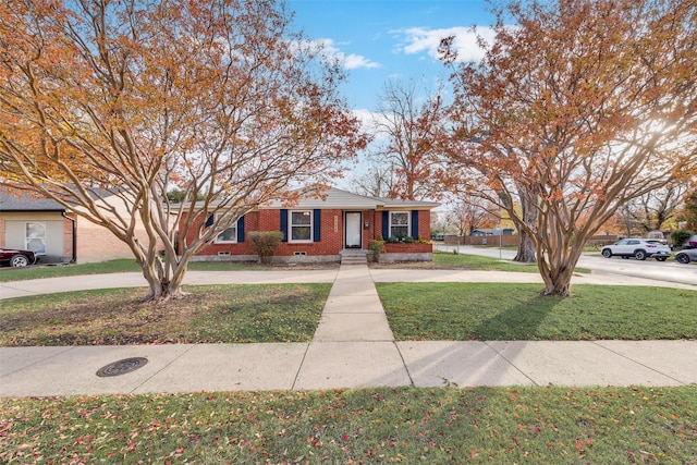 single story home featuring a front lawn