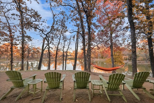 view of yard with a water view