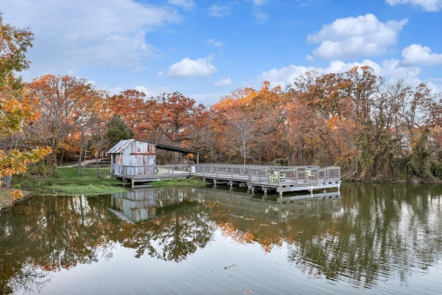 dock area featuring a water view