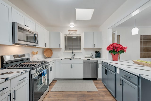 kitchen featuring white cabinets, dark hardwood / wood-style floors, sink, and appliances with stainless steel finishes