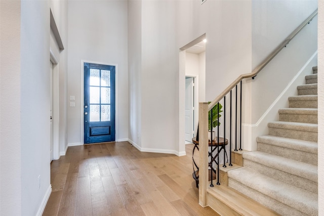 entrance foyer featuring a high ceiling and light hardwood / wood-style floors