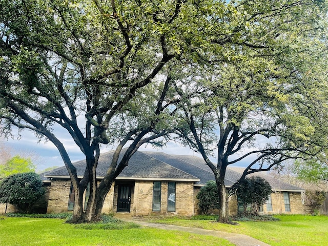 single story home featuring a front lawn