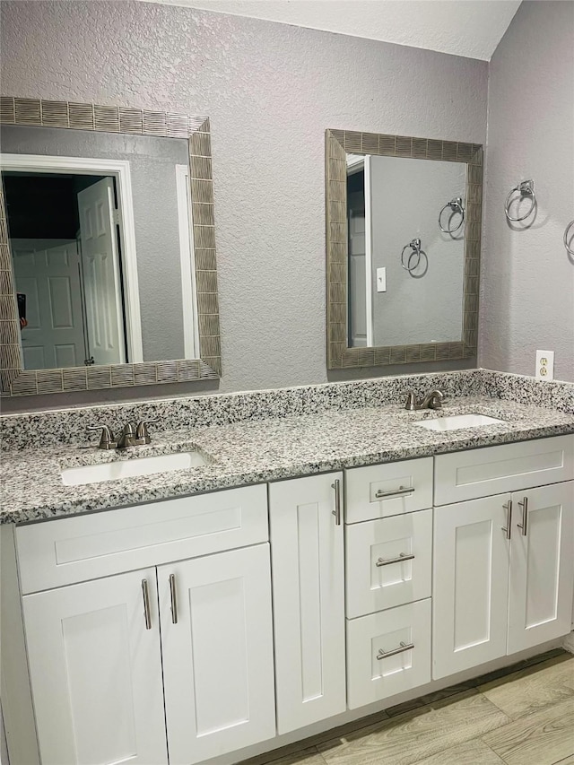 bathroom with wood-type flooring and vanity