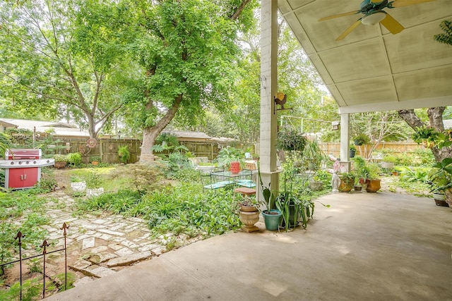 view of patio / terrace featuring ceiling fan