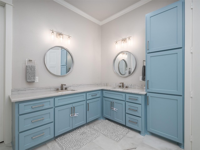 bathroom featuring vanity and crown molding