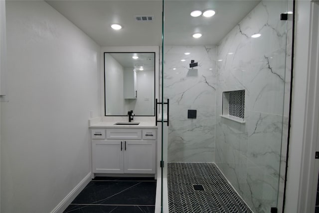 bathroom featuring vanity and walk in shower