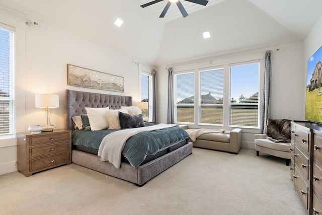 4509 Montalcino Blvd, Flower Mound, TX 75022 - bedroom with carpet, lofted ceiling, multiple windows, and a ceiling fan