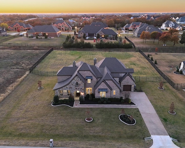 view of aerial view at dusk