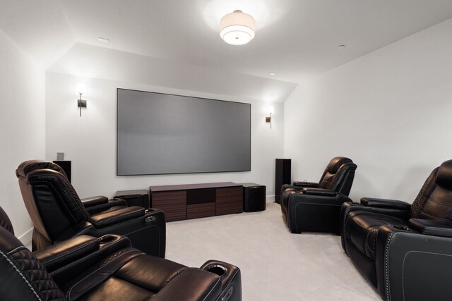 living room with light carpet, lofted ceiling, and ceiling fan