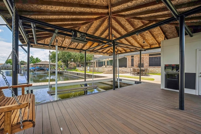 view of dock with a water view