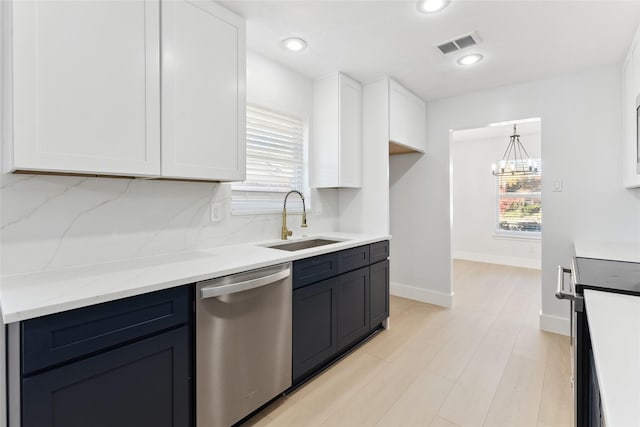 kitchen with white cabinetry, a wealth of natural light, dishwasher, and stove