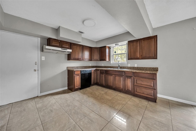 kitchen with dishwasher, light tile patterned floors, and sink