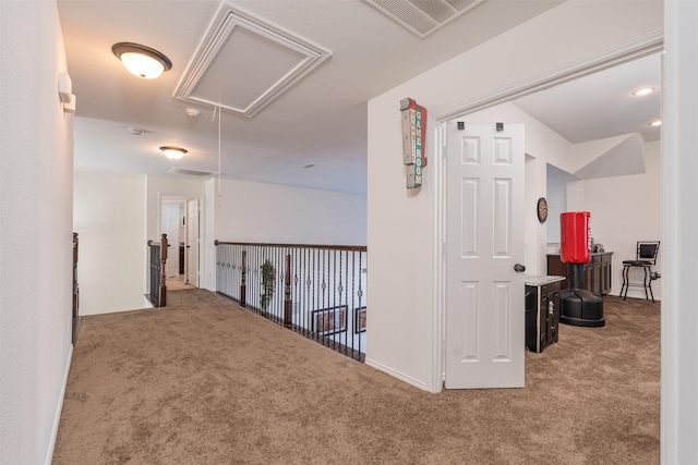 hallway with carpet flooring