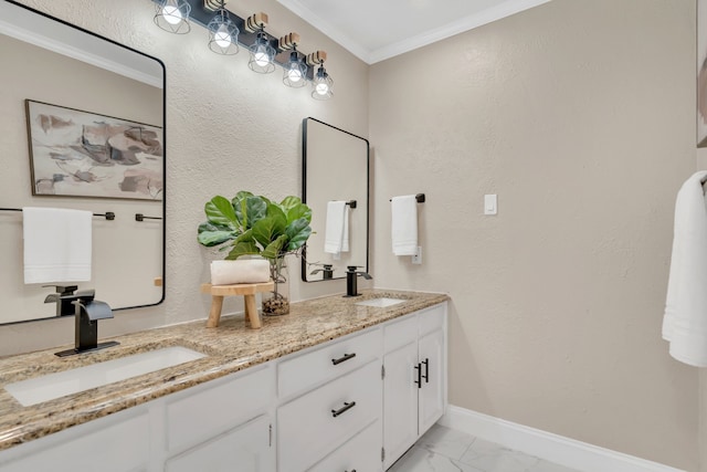 bathroom featuring vanity and ornamental molding