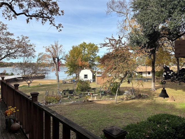 view of yard with a water view