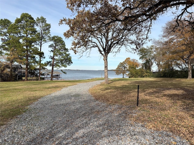 view of street with a water view