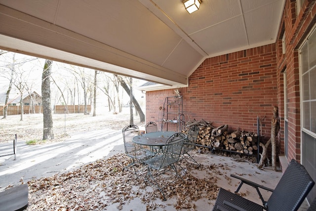 view of snow covered patio