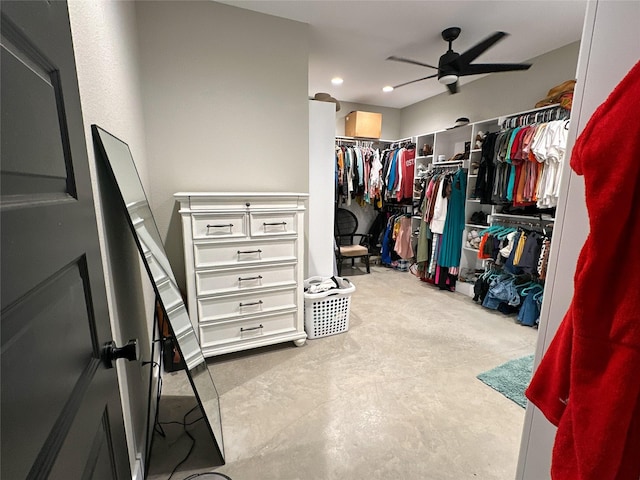 spacious closet with ceiling fan