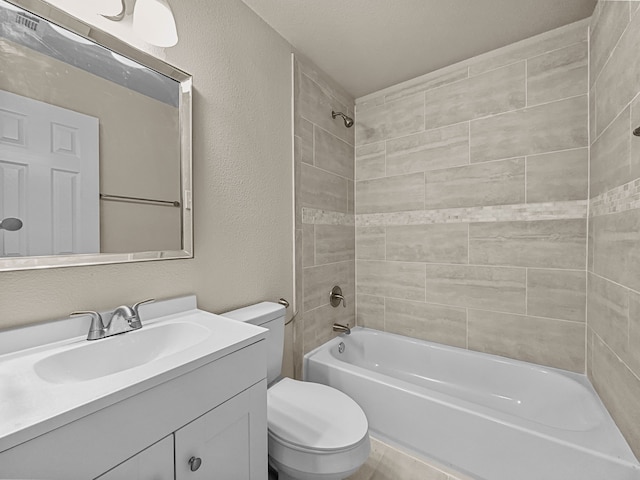 4613 Crenshaw Ave, Fort Worth, TX 76105 - bathroom featuring toilet, vanity, shower / tub combination, and a textured wall