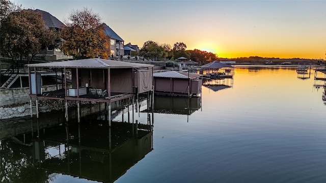 view of dock with a water view