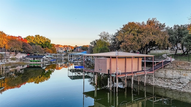 view of dock with a water view