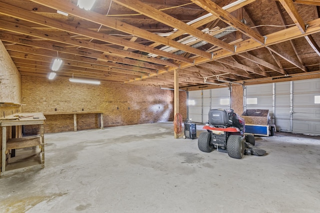 garage featuring a workshop area