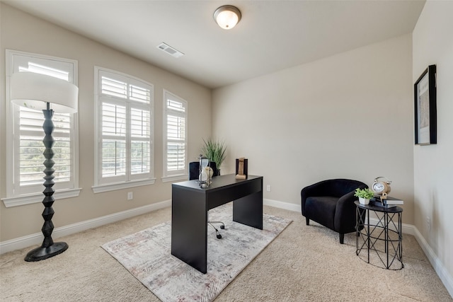 view of carpeted home office