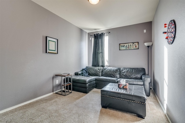 living room featuring light colored carpet