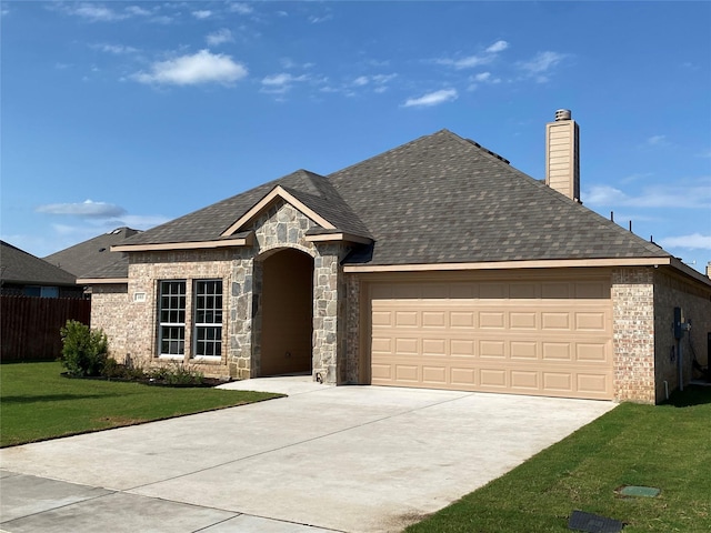 view of front of house featuring a garage and a front yard