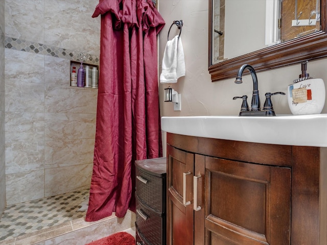 bathroom with vanity and a shower with curtain