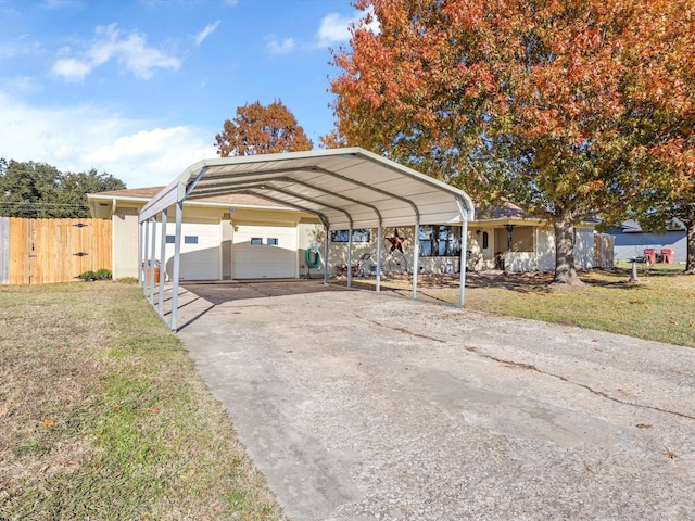 view of vehicle parking featuring a carport and a lawn