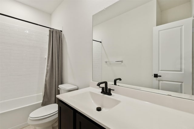 full bathroom with vanity, toilet, and shower / bath combo with shower curtain