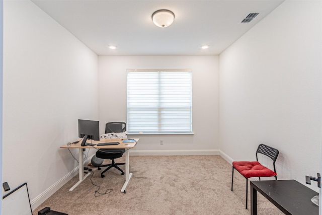 office space featuring light carpet