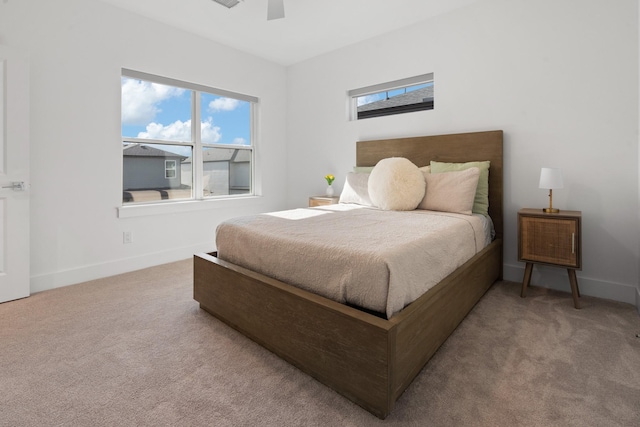 bedroom featuring carpet floors and ceiling fan