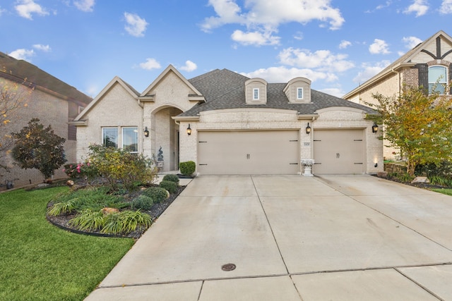 view of front of property with a garage and a front yard