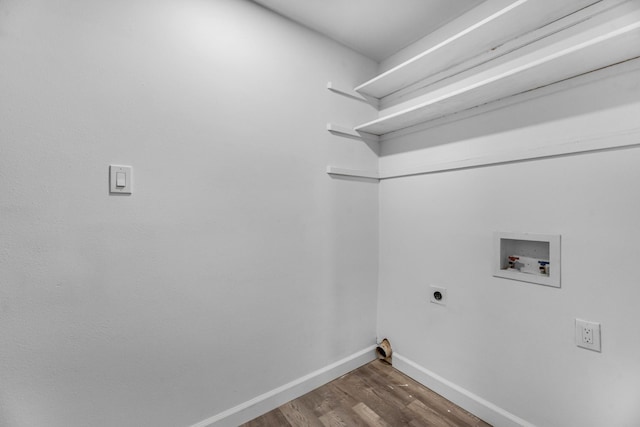 laundry room with hookup for an electric dryer, hookup for a washing machine, and dark hardwood / wood-style flooring