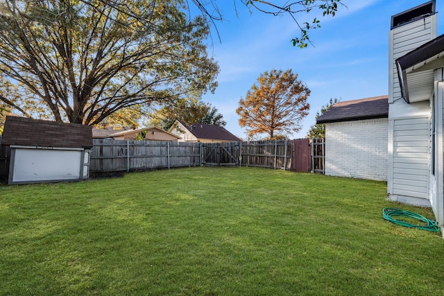 view of yard featuring a storage shed