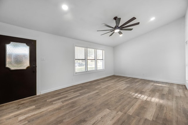 interior space featuring hardwood / wood-style flooring and ceiling fan