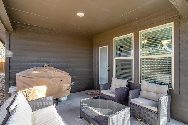 view of patio featuring area for grilling and outdoor lounge area