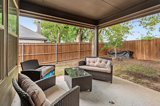 221 Gardenia Dr, Azle, TX 76020 - view of patio with an outdoor hangout area and a fenced backyard