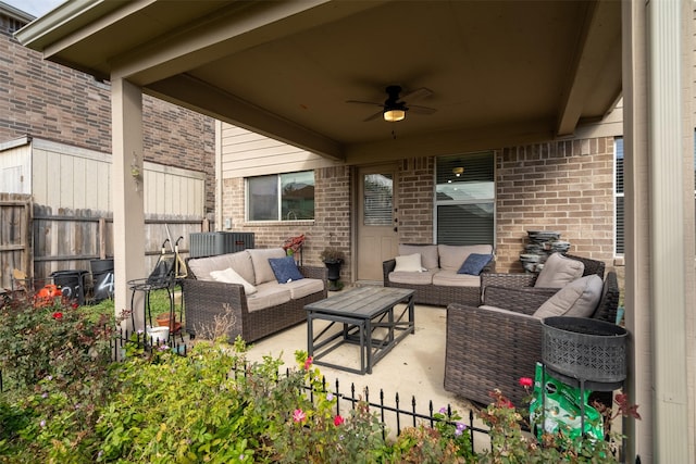 view of patio with an outdoor hangout area and ceiling fan