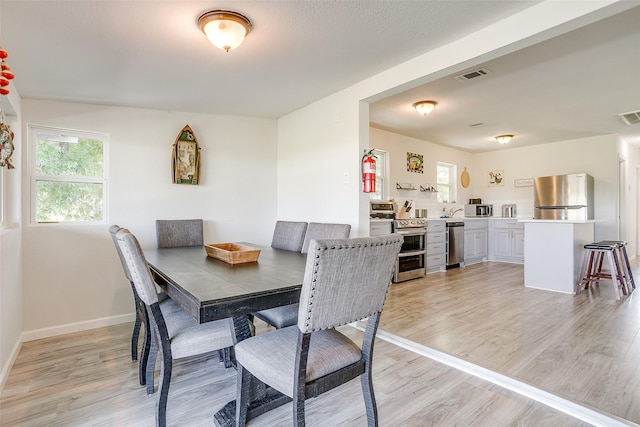 dining room with light hardwood / wood-style floors