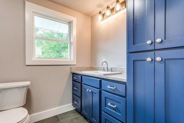 bathroom with tile patterned floors, vanity, and toilet