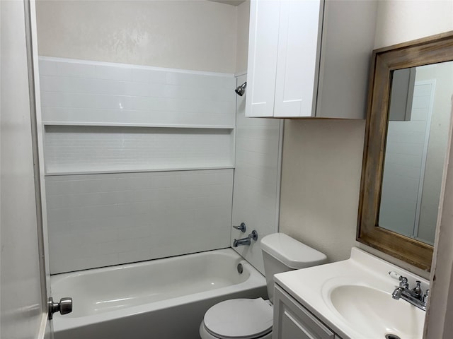 full bathroom with shower / tub combination, vanity, and toilet