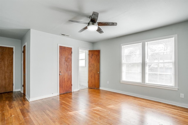 interior space featuring ceiling fan and light hardwood / wood-style floors